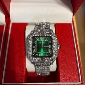 Green and Silver Diamond Watch